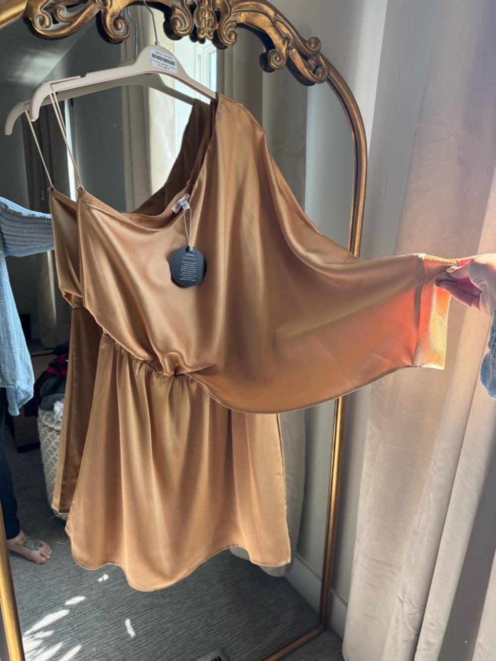 mittoshop Beige One-Shoulder Textured Mini Dress